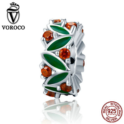 #ad VOROCO Orange CZ Spacer Charms Sterling Silver With Green Enamel Fashion Deisgn GBP 7.75