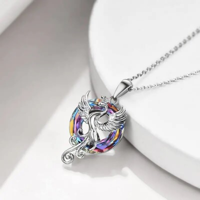 #ad Rainbow Mystical Fire Topaz 925 Sterling Silver Charms Phoenix Pendant Necklace $19.74