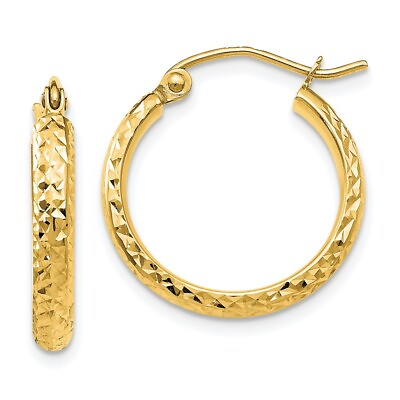 #ad 14K Yellow Gold Diamond cut 2.8x18mm Hollow Hoop Earrings L 18 mm W 2.8 mm $193.50