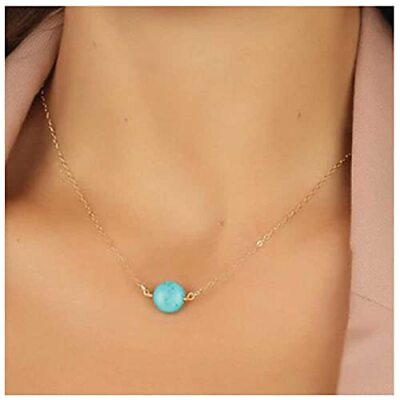 #ad Boho Teardrop Turquoise Necklace Choker Blue Gemstone Pendant Necklace Style B $17.22