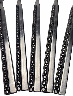 #ad Stainless steel flatware black textrued floral half pattern Japan Danish MCM $15.00
