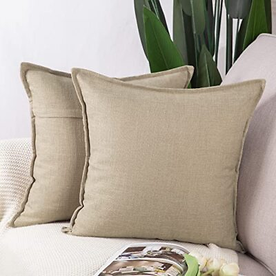 #ad Set of 2 Linen Throw Pillow Covers 22x22 Inch Light Taupe Soft Decorative Cus... $34.20