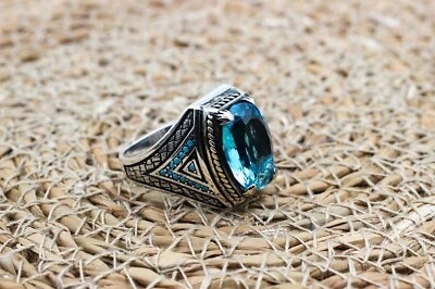 #ad Blue topaz Men#x27;s Ring Ottoman Men#x27;s Ring Turkish Handmade Men#x27;s Ring . $133.99