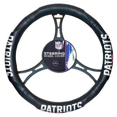 #ad NFL New England Patriots Car Truck Black Synthetic Leather Steering Wheel Cover $20.66
