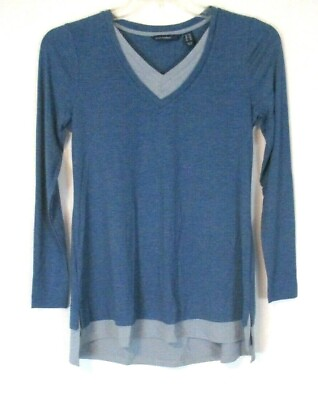 #ad New Isaac Mizrahi V Neck Layered Tunic Shirt Blue 2XS Pull On A344103 Women ZK27 $19.79