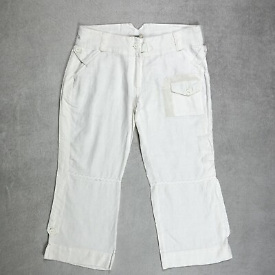 #ad NEW Womens FIFI 100% Linen Summer Capri Trousers Size UK 10 EU 38 Ivory Cropped GBP 17.95