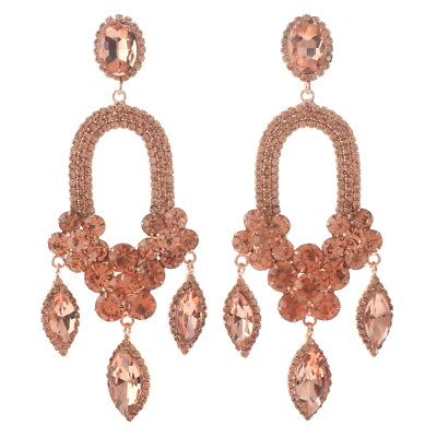 #ad Rose Gold Tone Metal Rhinestone Large Crystal Chandelier Post Earrings ESE3477 P $20.99