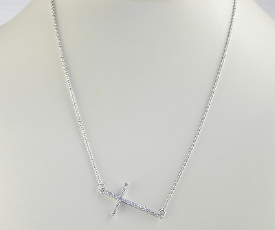 #ad 925 Sterling Silver Side Ways Cross 16 Inches $24.99