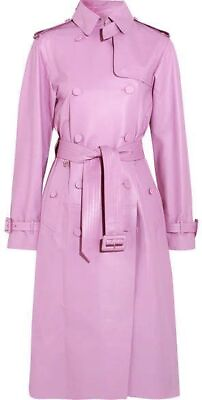 #ad Pink Stylish Trench Coat Women Long Lambskin Leather Handmade Over Coat Formal $191.25