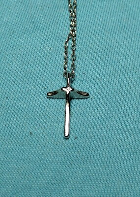 #ad Petite Sterling Silver Cross Necklace 16in $20.00