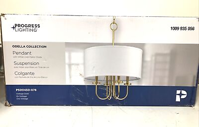 #ad Progress Lighting Odella 20 in. 4 Light Vintage Gold Pendant White Fabric Shade $82.99