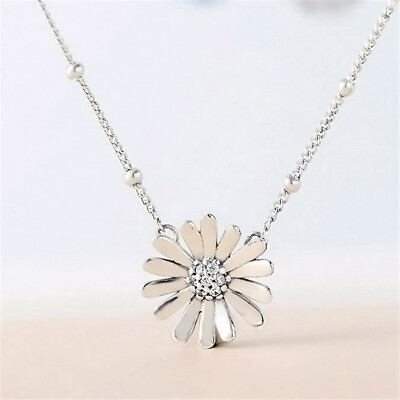 #ad New Authentic 925 Sterling Silver Pave Daisy Flower Collier Necklace 45cm 17.7quot; $24.69