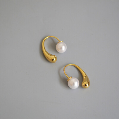 #ad Fashion Women Golden Plating Water Droplet Pearl Piercing Earrings Earrings $13.98