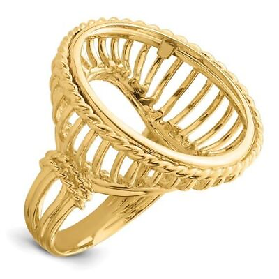 #ad 14k Ladies#x27; Polished Wire and Twisted Rope 21.6mm Coin Bezel Ring $991.99