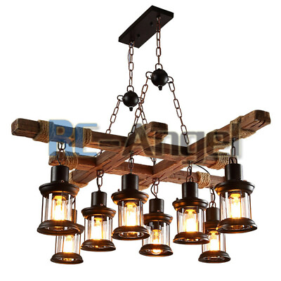 #ad 8 Lights Chandelier Pendant Lighting Fixture Wooden Ceiling Light Hanging Lamp $115.29
