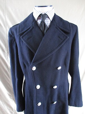 #ad France French vintage blue heavy wool military long WWII pea coat 33 Small $129.99