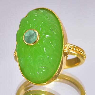 #ad Ring US size 6 Gold Vermeil Sterling Green Chalcedony Apatite Lotus 7.04 g $99.00