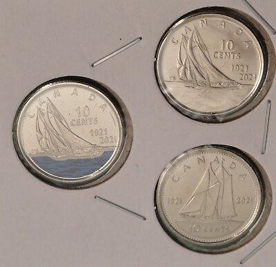 #ad 2021 Canada Bluenose 100th Anniversary BU Three Coin Dime Set $2.75
