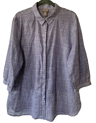 #ad Chicos Cotton Top Sz. 3 16 Purple Stripe Button up 3 4 Sleeves Lightweight EUC $32.40