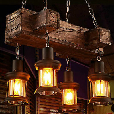#ad 4 Lights Chandelier Pendant Lighting Wooden Ceiling Light Hanging Lamp Fixture $73.16