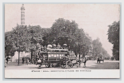 #ad Paris France Sebastopol Vendome Column Trolly carriage street car 1908c UNP $7.75