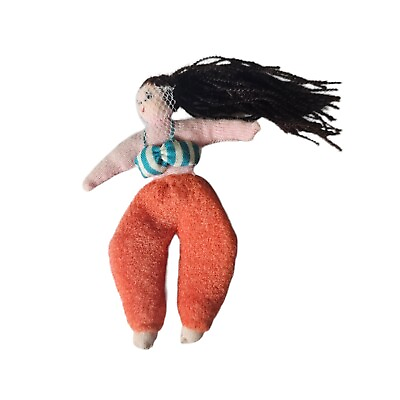 #ad Vintage Girl With Ponytail Bra Top Mini Handmade Yarn Cloth Rag Doll Folk Art 3quot; $5.00