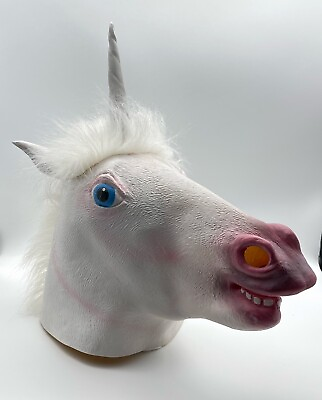 #ad Unicorn Full Head Mask Adult Teen Animal Halloween Party Costume Horse VGC $9.75