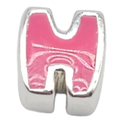 #ad Solvar Sterling Silver Pink Enamel Initial H Slide Charm Kids New Old Stock $16.99