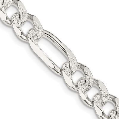 #ad 22quot; Sterling Silver 8mm Pave Flat Figaro Chain Necklace $332.99