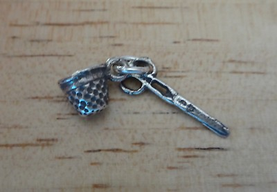 #ad Sterling Silver Small 3D 17x10mm Movable Scissors amp; Thimble Sewing Charm $16.14