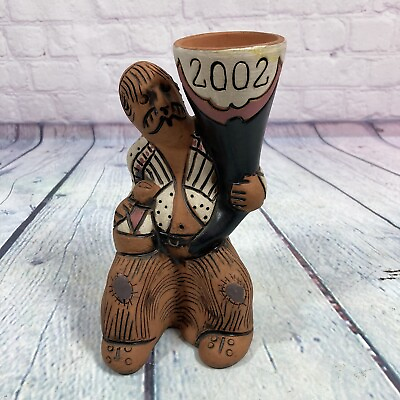 #ad Vintage Terracotta Pottery Figurine Planter Man Holding Horn 2002 Decorative $19.99