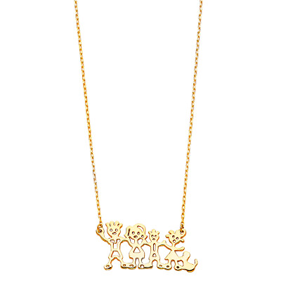 #ad 14K Yellow Gold Our Family Four Members and Pet Charm Chain Necklace 171quot; $222.00