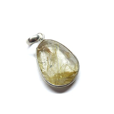 #ad Natural Golden Rutile Fancy Shape Faceted 925 Sterling Silver Pendant Jewelry $15.20