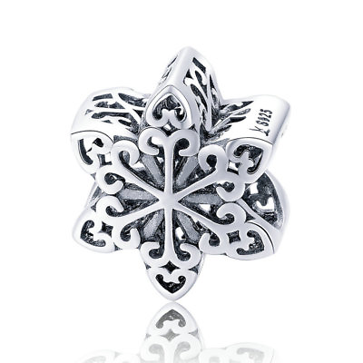 #ad Authentic 925 Snowflake Silver European CZ Charm Pendant for Bracelet Necklace $7.59
