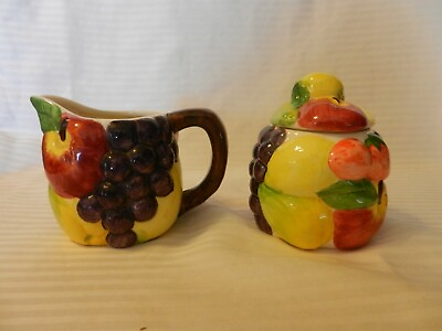 #ad Ceramic Sugar Bowl amp; Creamer with Embossed Apples Grapes Fruit $26.25