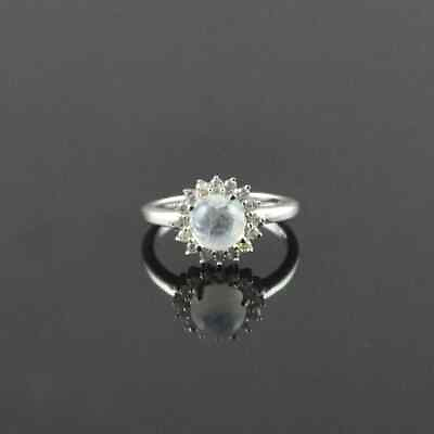 #ad Natural Rainbow moonstone solid sterling silver ring Round cut rainbow $40.99
