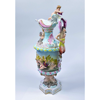 #ad Unique Antique Porcelain Ewer Mermaids Cherubs Dolphins Seahorse amp; Pan $159.00