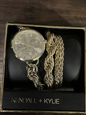 #ad Kendall Kylie: womens Gold Watch with Three Bracelets $13.72