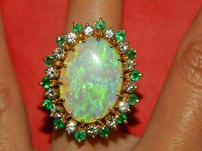 #ad 5CT Fire Opal amp; Simulated Emerald Statement Large Ring 14K Yellow Gold Plated $132.16