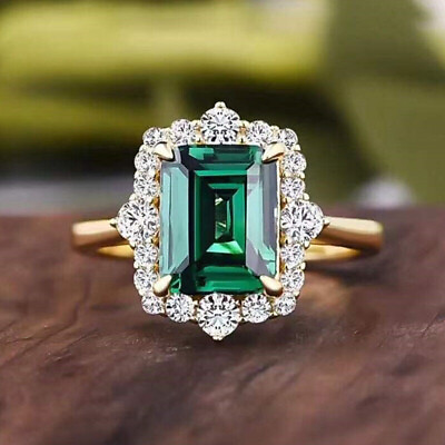 #ad 18K Square Cut Emerald Cut White Gold Plated Simulated Dimaond Crystal Ring $97.99