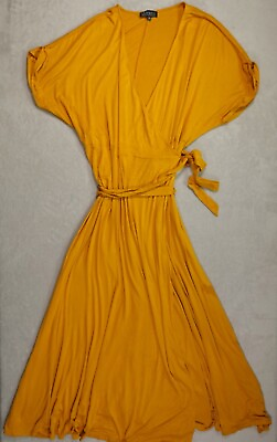 #ad Eloquii Womens Yellow Short Sleeve Wrap Maxi Dress Size 24 $15.00
