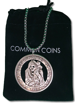 #ad Hobo Coin Cut Coin Necklace Santa Muerte Death Holding Cross Jewelry Art Dollar $79.99