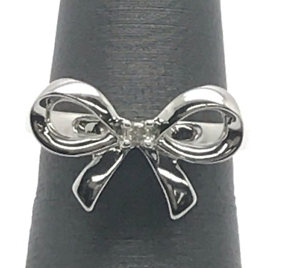 #ad Sterling Silver 925 Round Diamond Accent Swirl Bow Ribbon Cocktail Ring Size 6 $74.00