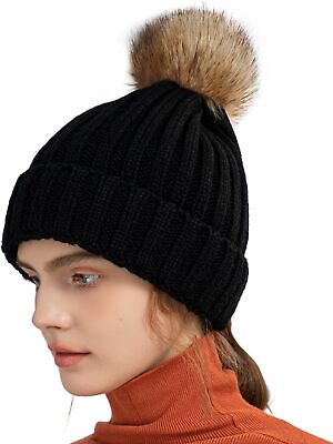 #ad Winter Hats for Women Beanies Women Winter Hat with Faux Fur Pom Warm Knit $13.99