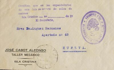 #ad Andalucía. History Postal. cover 1936. Isle Cristina A Huelva. Brands $82.29