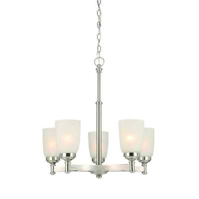 #ad Hampton Bay 5 Light Brushed Nickel Chandelier with Frosted Glass Shades $64.95