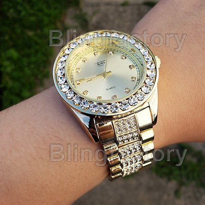 #ad Men Hip Hop Iced Bling Gold PT Migos Bling BIG Simulated Diamond Watch $28.99