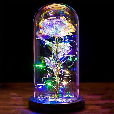 #ad Enchanted Forever Rose Flower In Dome Glass LED Night Light Anniversaries Gift $13.99