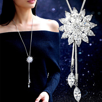 #ad Women Rhinestone Snowflake Pendant Long Chain Sweater Necklace Jewelry Fashion $2.99