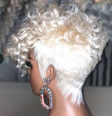 #ad Women Platinum Blond Short Curly Wigs Afro Pixie Cut Wig Wave Hair Synthetic $17.29
